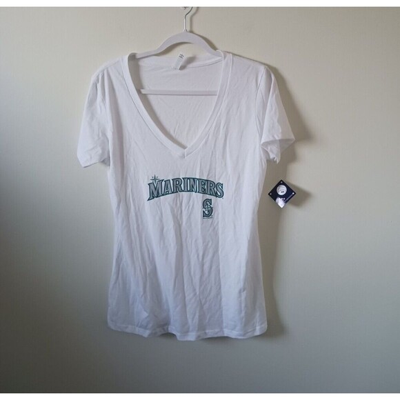 MLB Next Level Apparel T Shirt Baseball Logo Short Sleeve V Neck White XL - Picture 1 of 7